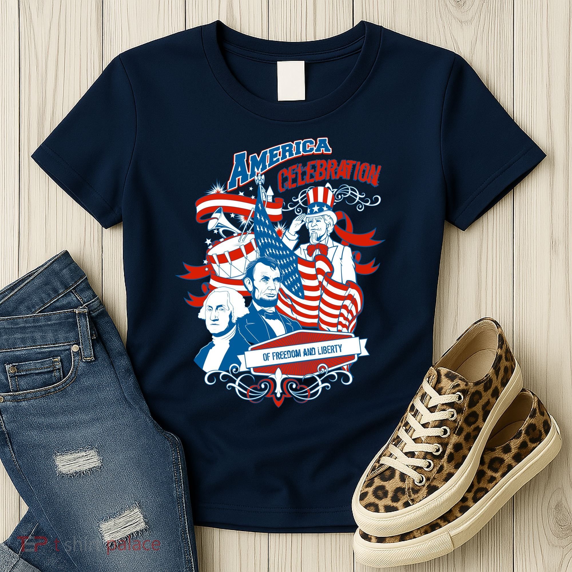 America Celebration Freedom Liberty Lincoln Washington Women's T-Shirt