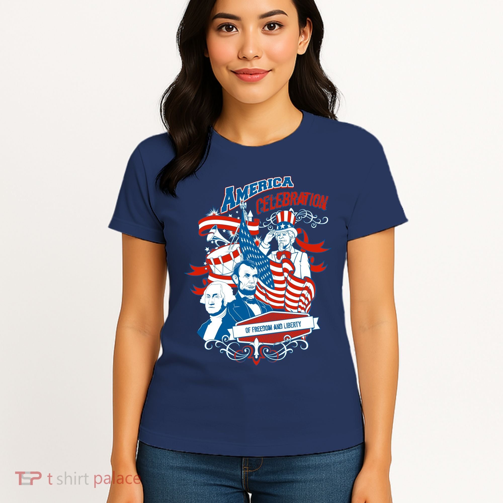 America Celebration Freedom Liberty Lincoln Washington Women's T-Shirt