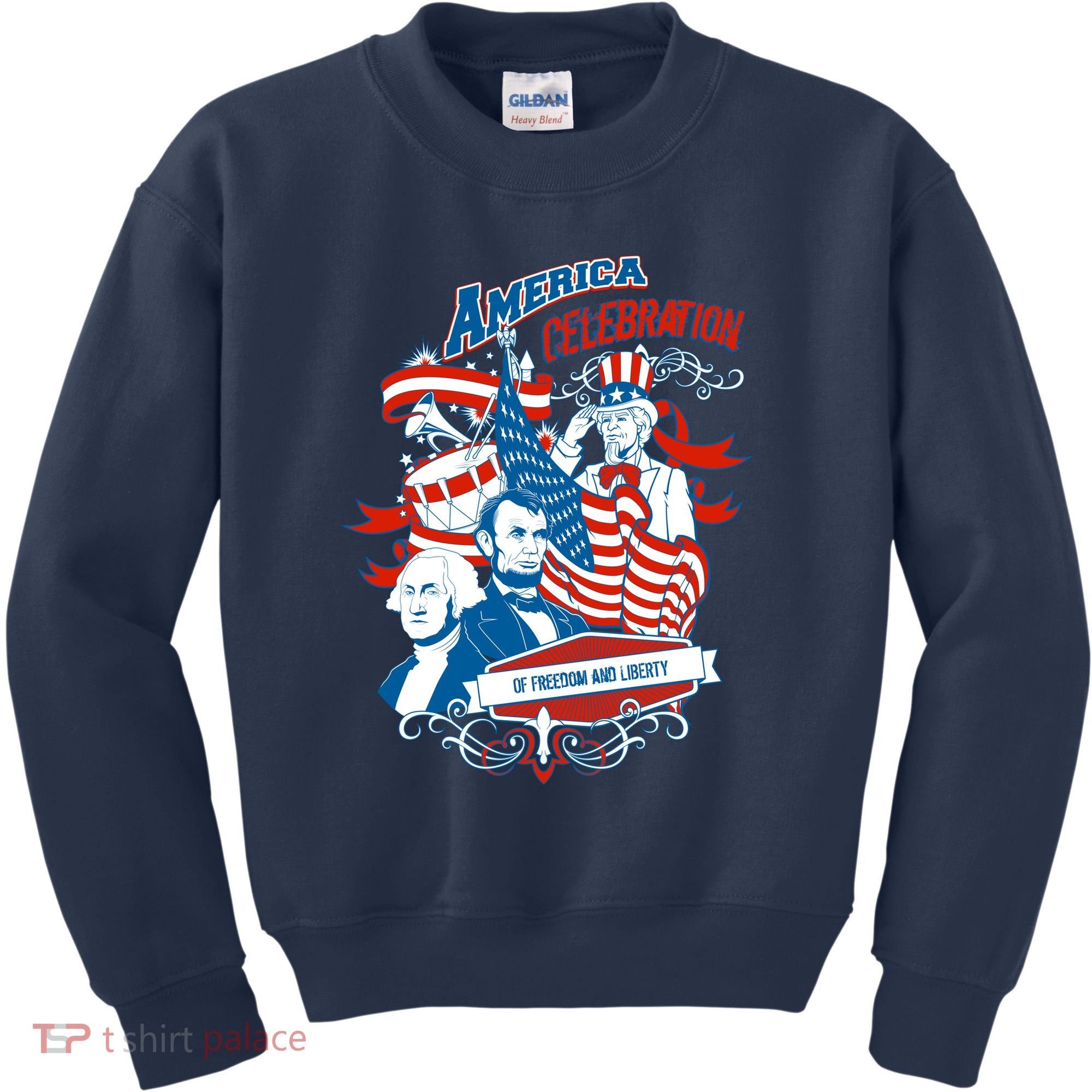 America Celebration Freedom Liberty Lincoln Washington Kids Sweatshirt