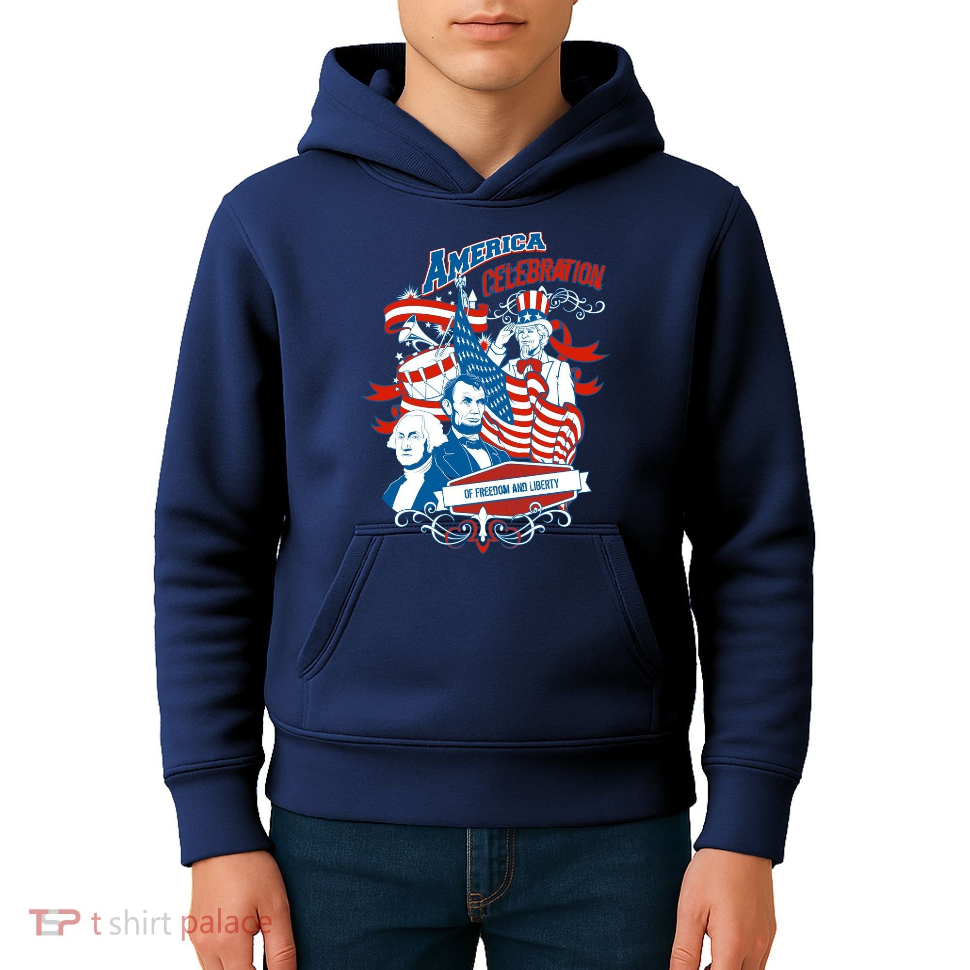 America Celebration Freedom Liberty Lincoln Washington Kids Hoodie