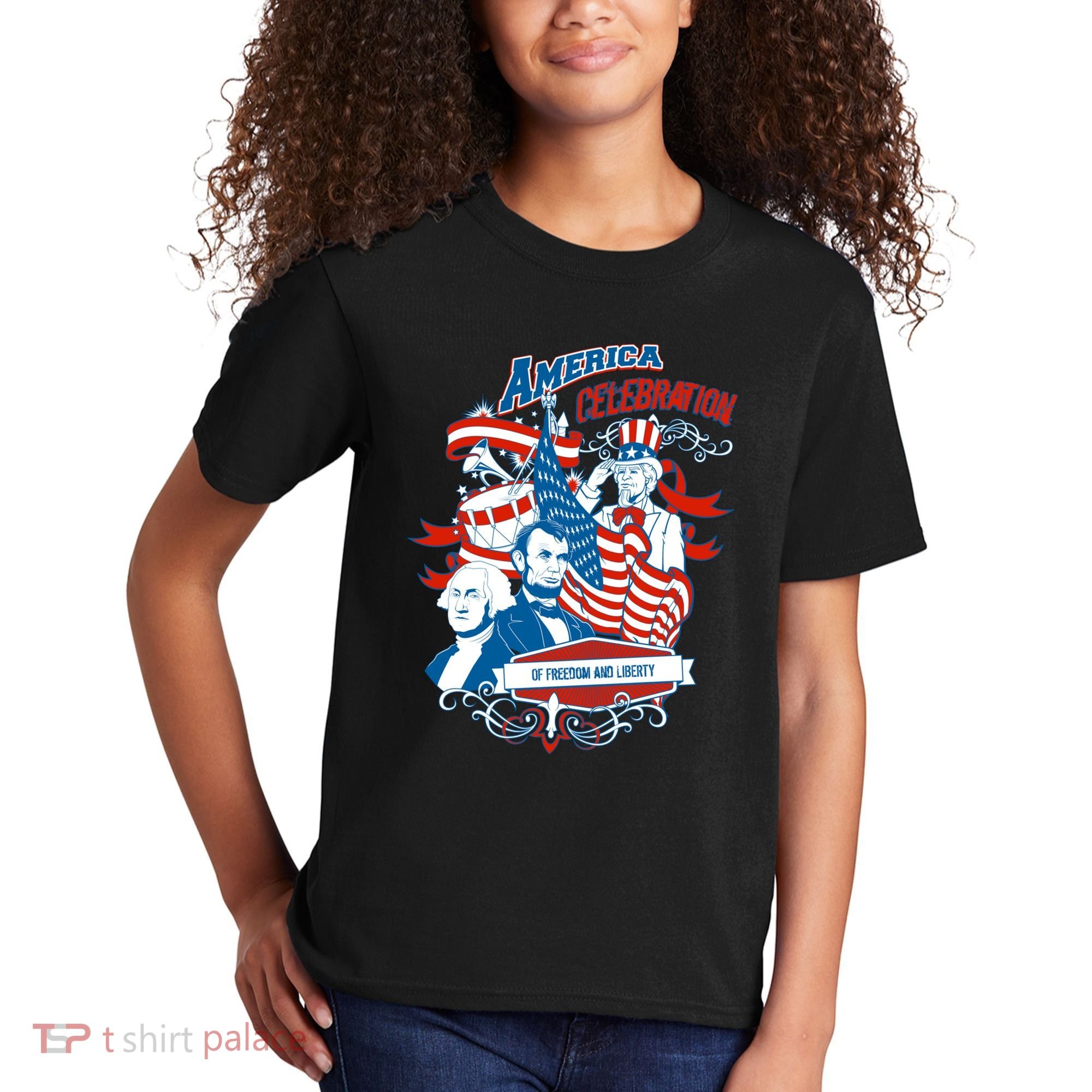 America Celebration Freedom Liberty Lincoln Washington Kids T-Shirt