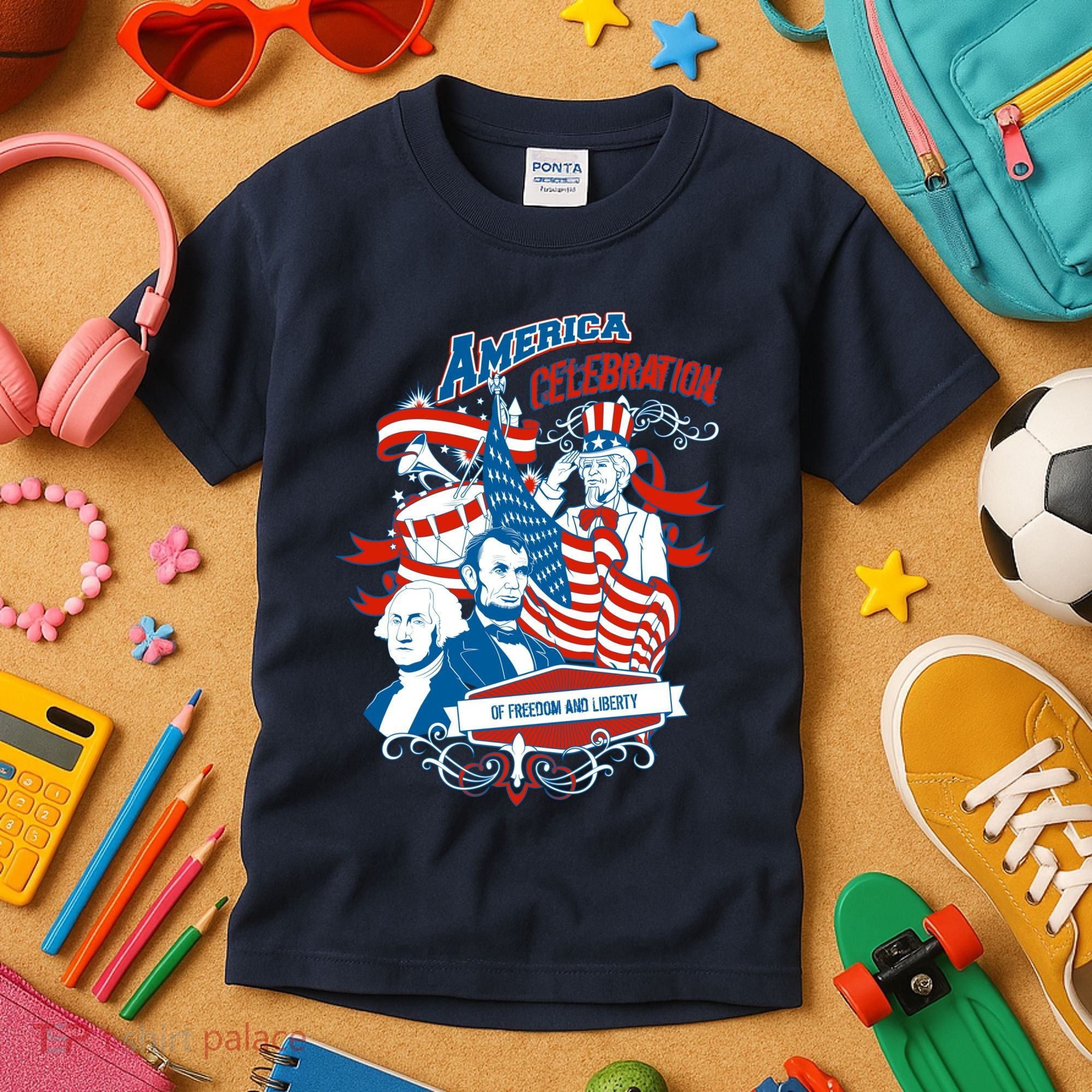 America Celebration Freedom Liberty Lincoln Washington Kids T-Shirt