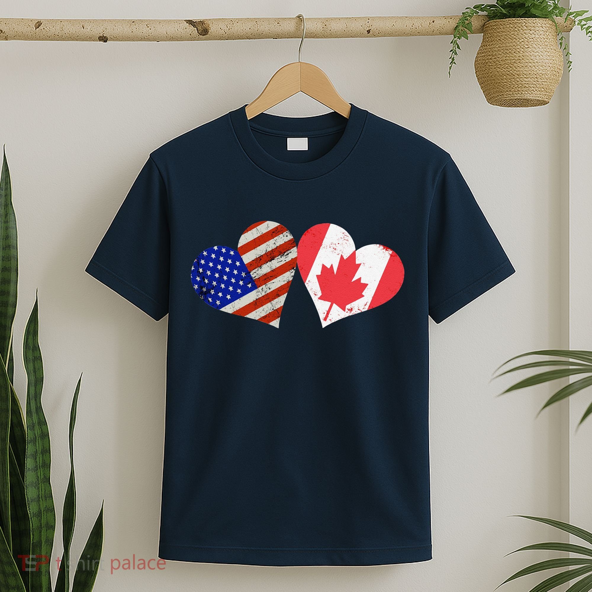 American & Canadian Flags Heart Shaped Vintage Us Eh T-Shirt