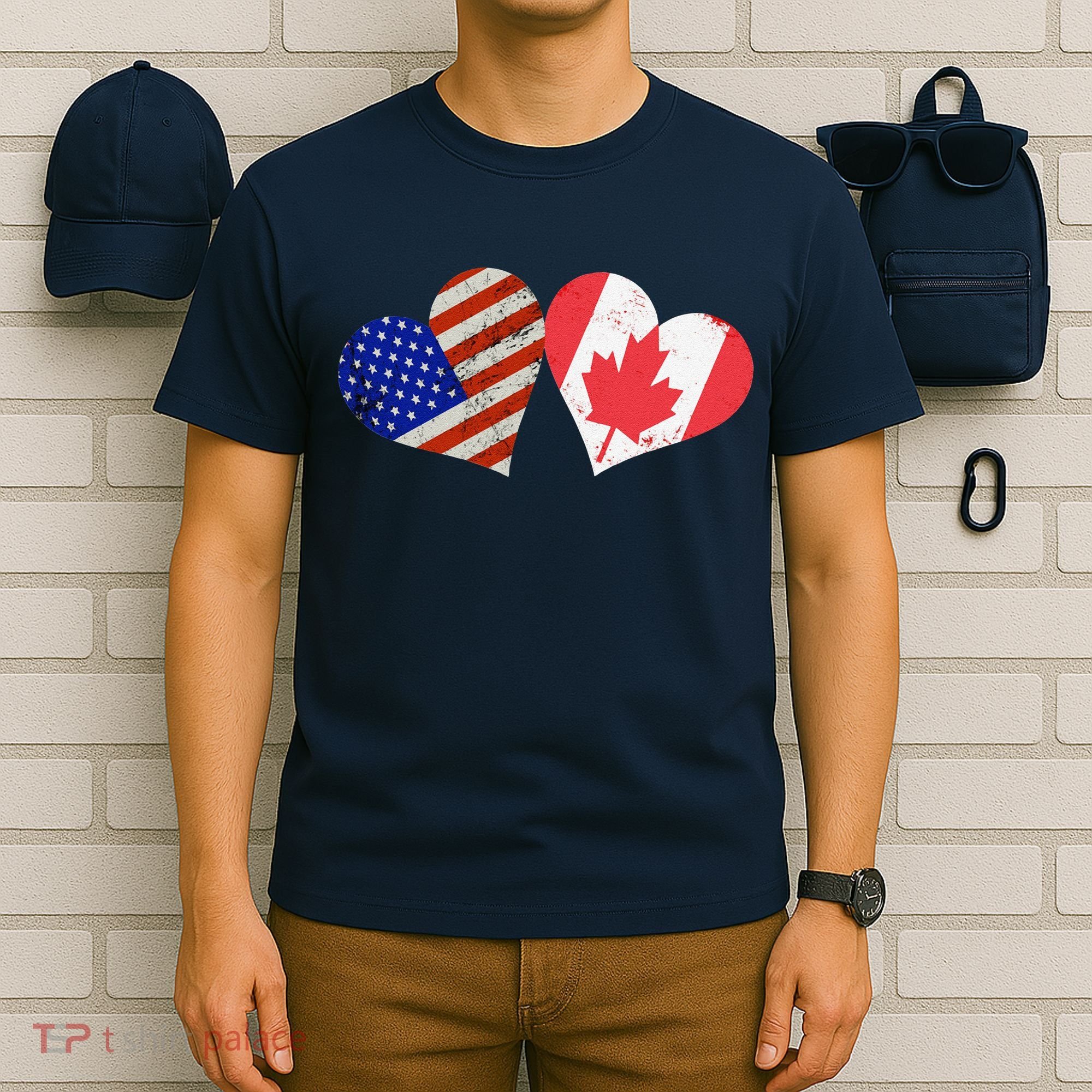 American & Canadian Flags Heart Shaped Vintage Us Eh T-Shirt