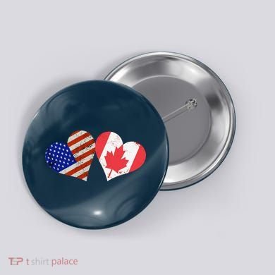 American & Canadian Flags Heart Shaped Vintage Us Eh Button