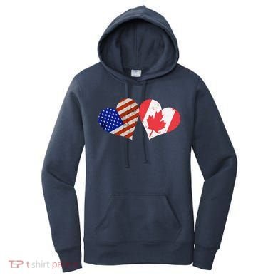 American & Canadian Flags Heart Shaped Vintage Us Eh Women's Hoodie