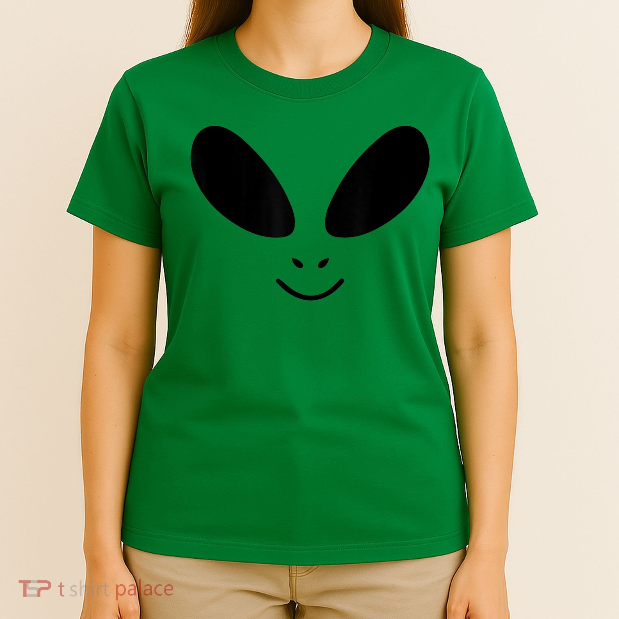 Alien Costume Funny Green Face Halloween Party Adults T-Shirt