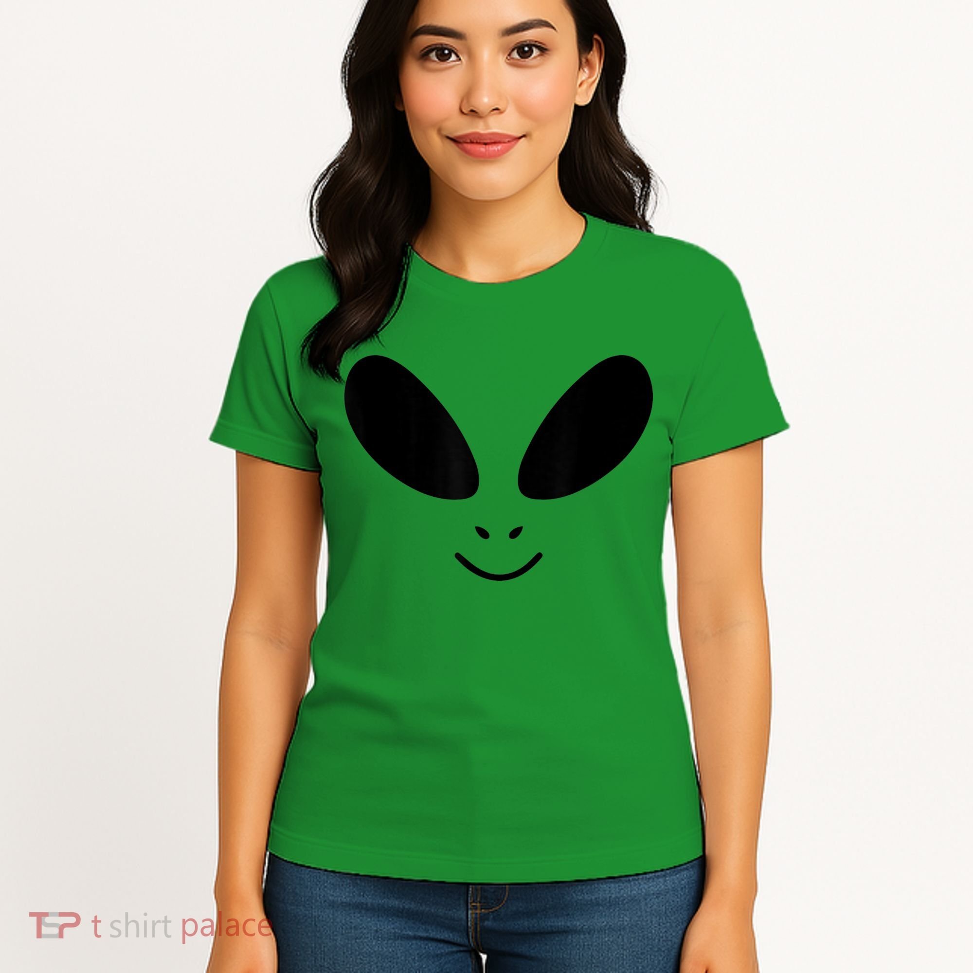 Alien Costume Funny Green Face Halloween Party Adults Women's T-Shirt