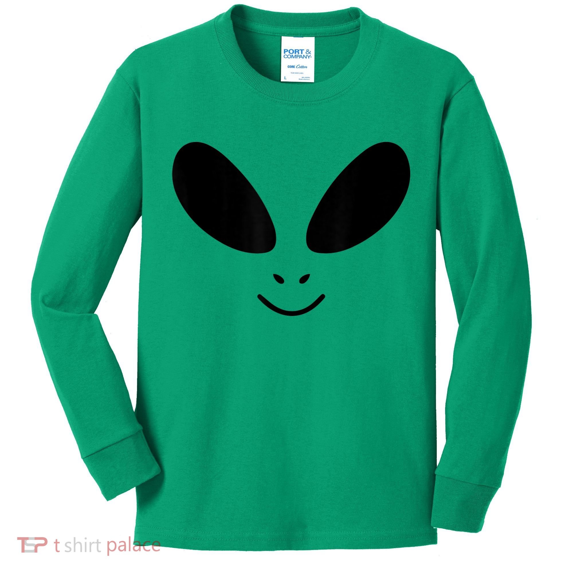 Alien Costume Funny Green Face Halloween Party Adults Kids Long Sleeve Shirt