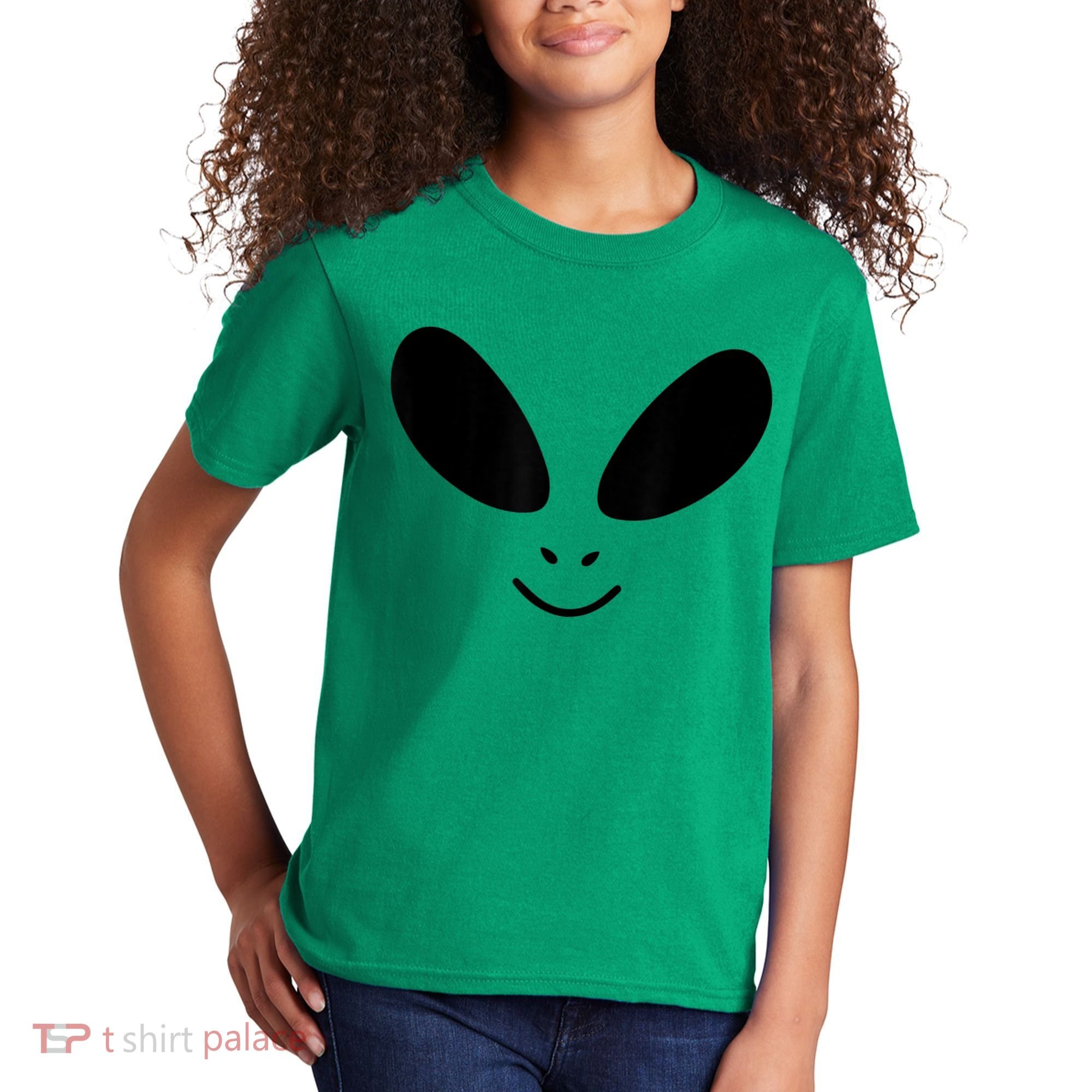 Alien Costume Funny Green Face Halloween Party Adults Kids T-Shirt