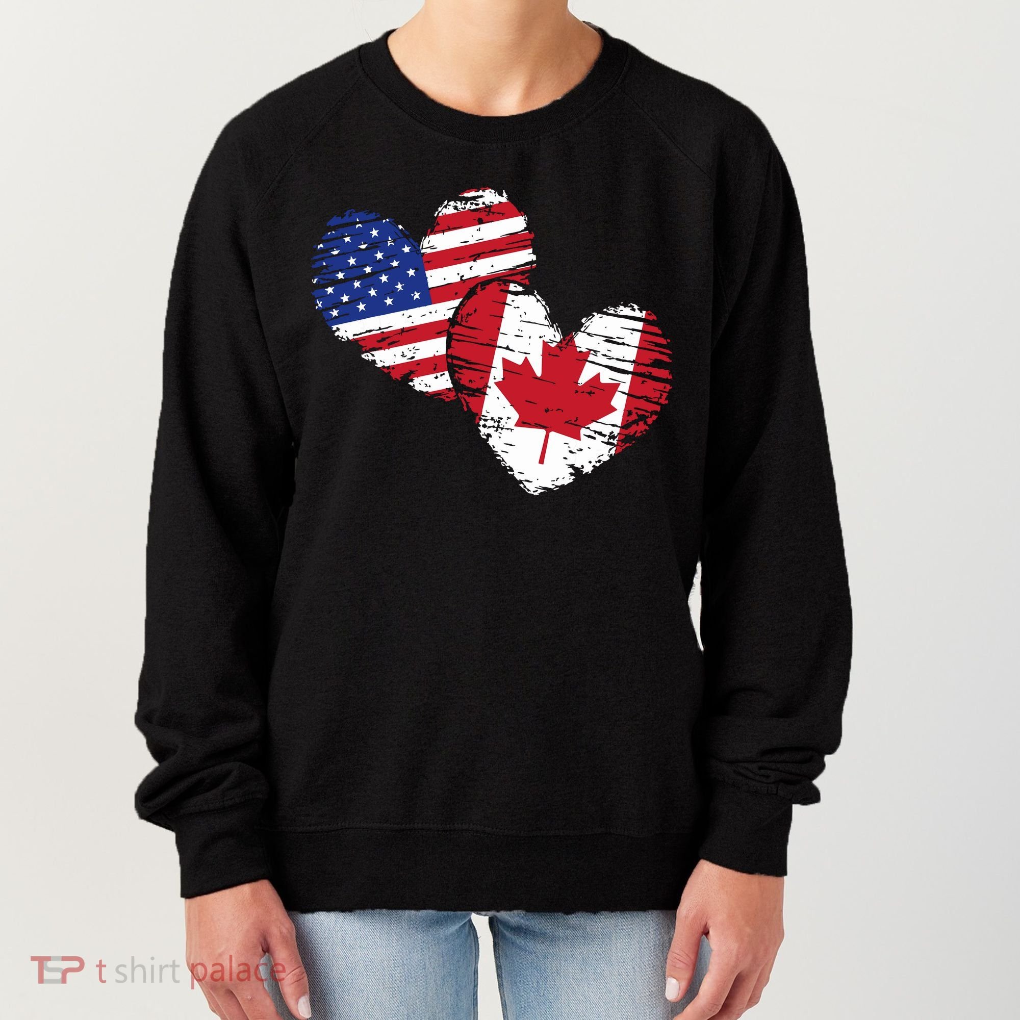American Canadian Flag Heart Valentines Day Gift Canada Women's Sweatshirt
