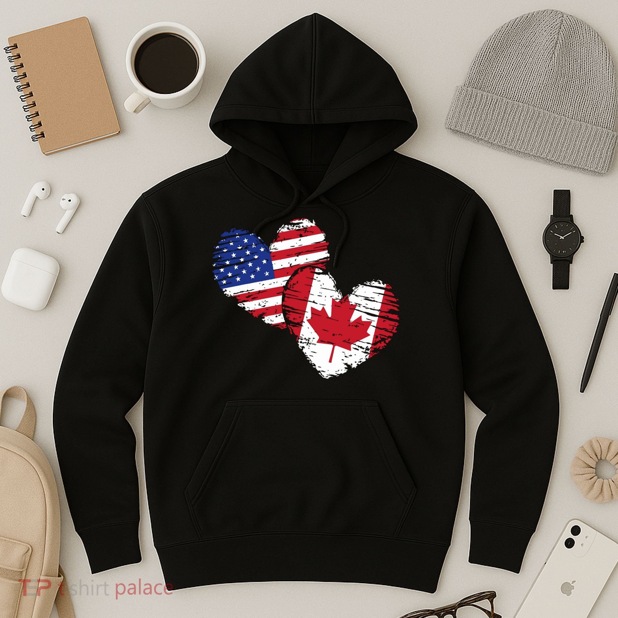 American Canadian Flag Heart Valentines Day Gift Canada Hoodie