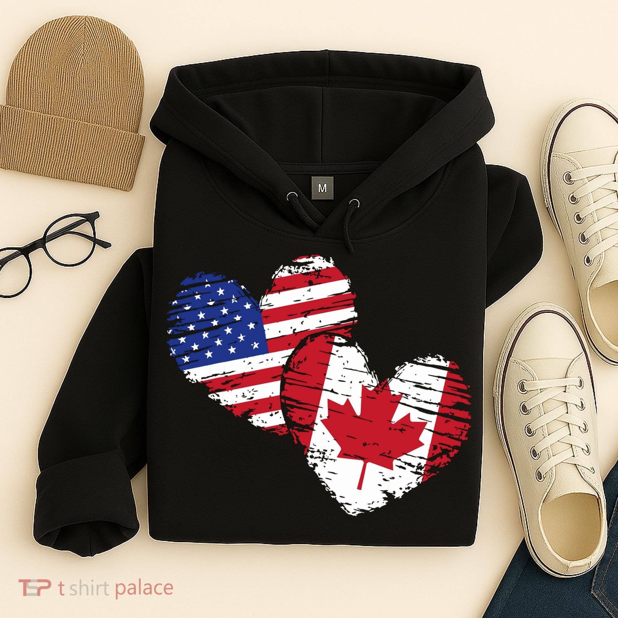 American Canadian Flag Heart Valentines Day Gift Canada Hoodie