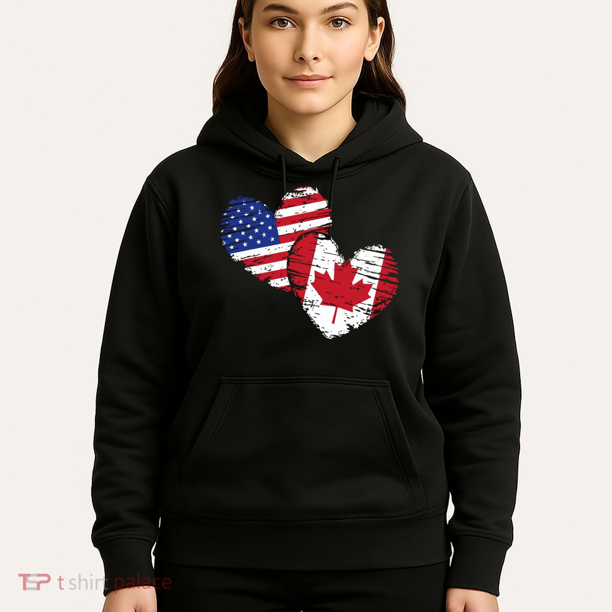 American Canadian Flag Heart Valentines Day Gift Canada Hoodie
