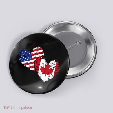 American Canadian Flag Heart Valentines Day Gift Canada Button