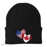 American Canadian Flag Heart Valentines Day Gift Canada Beanie thumb 0