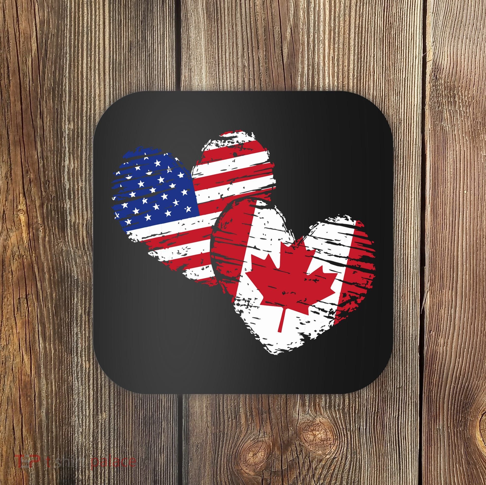 American Canadian Flag Heart Valentines Day Gift Canada Coaster