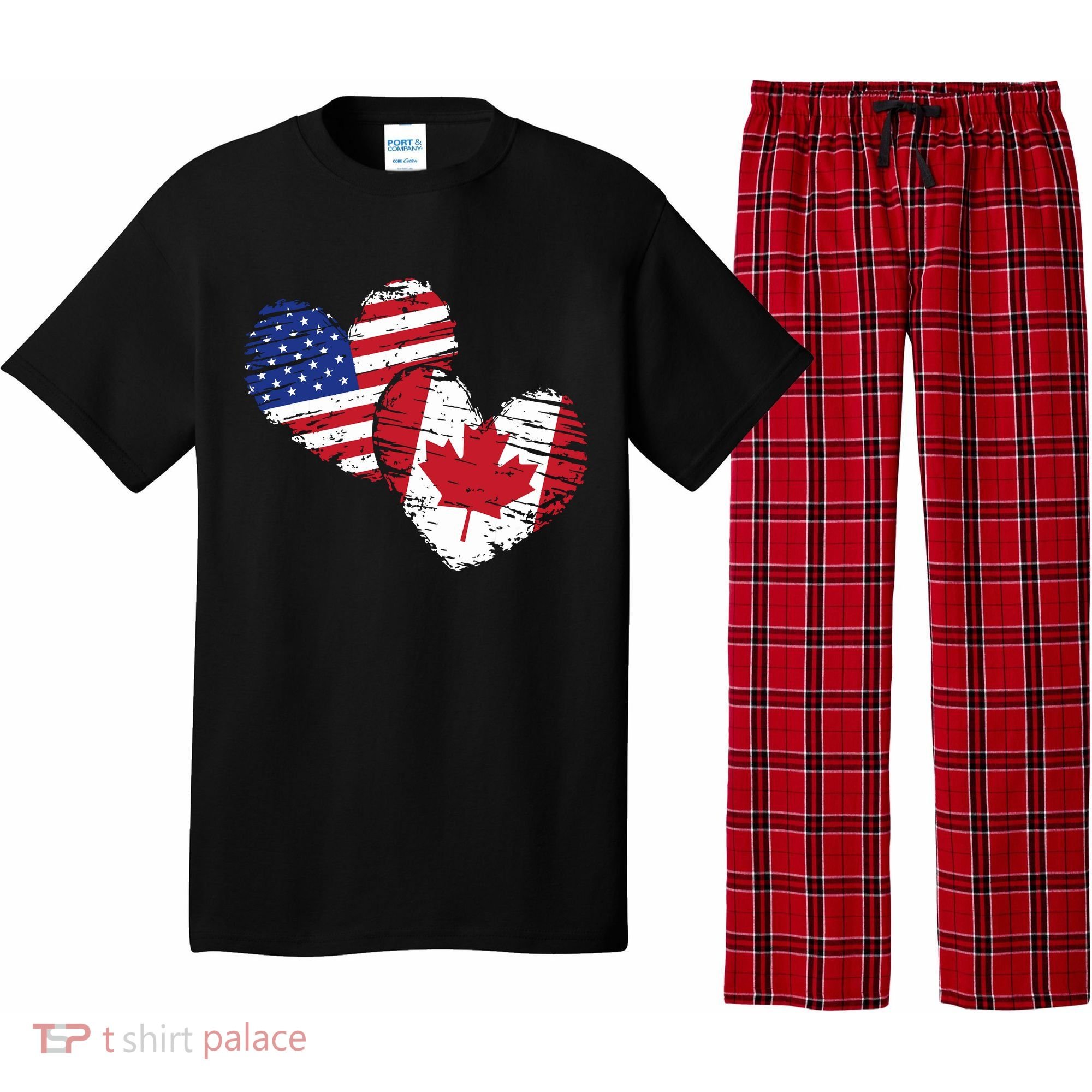 American Canadian Flag Heart Valentines Day Gift Canada Pajama Set