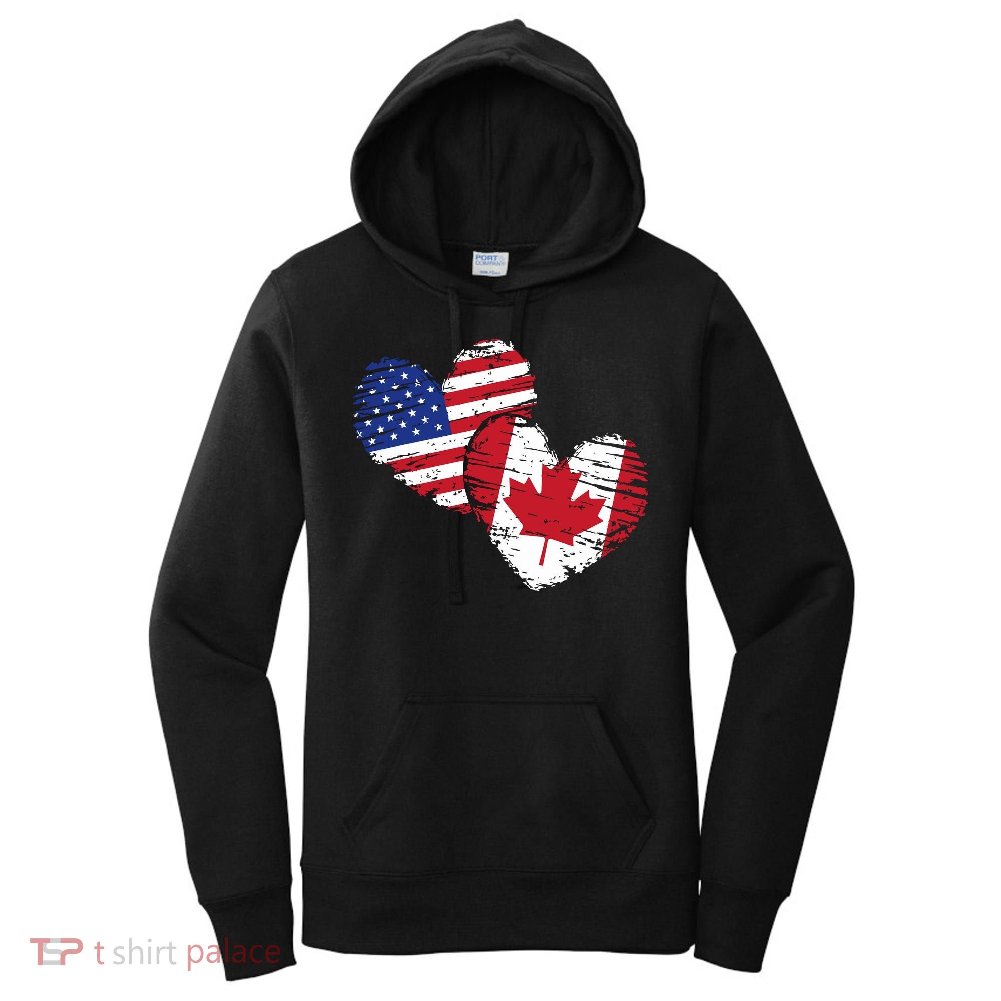 American Canadian Flag Heart Valentines Day Gift Canada Women's Hoodie