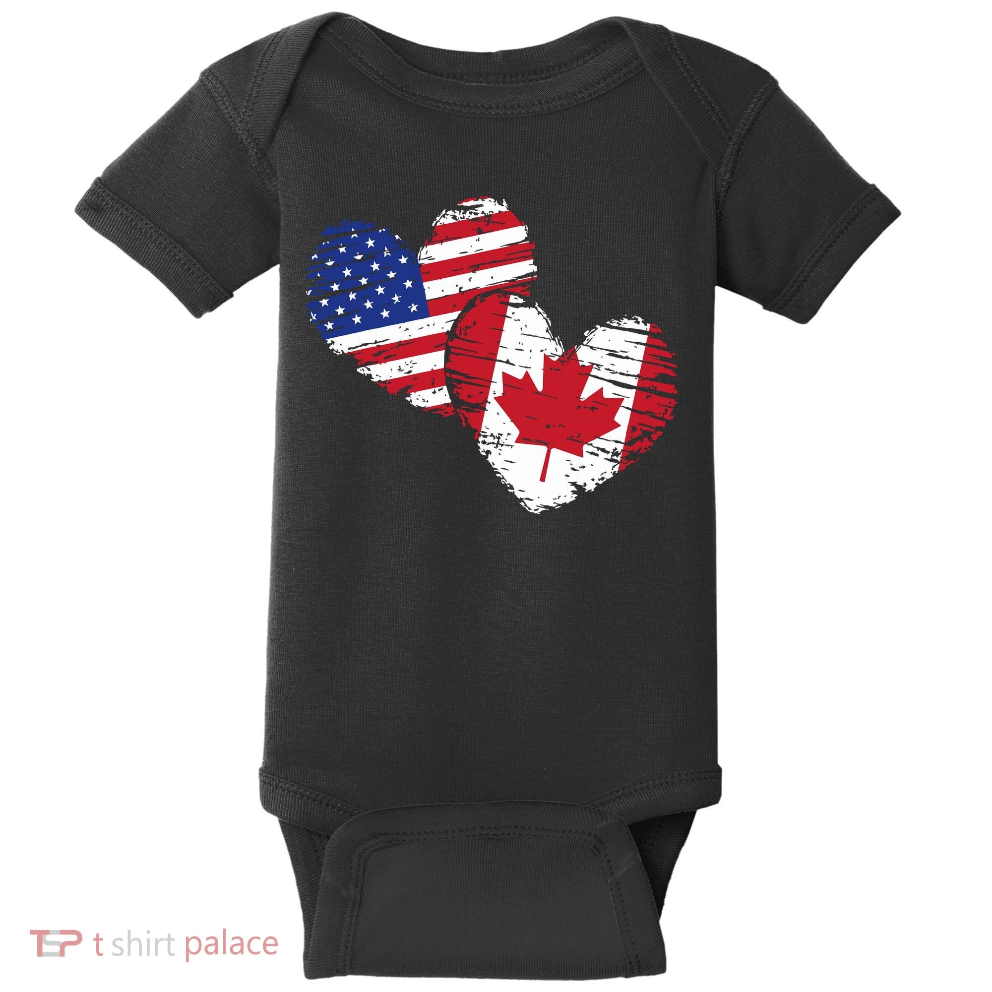 American Canadian Flag Heart Valentines Day Gift Canada Baby Bodysuit