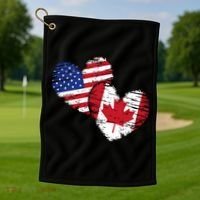American Canadian Flag Heart Valentines Day Gift Canada Golf Towel thumb 1