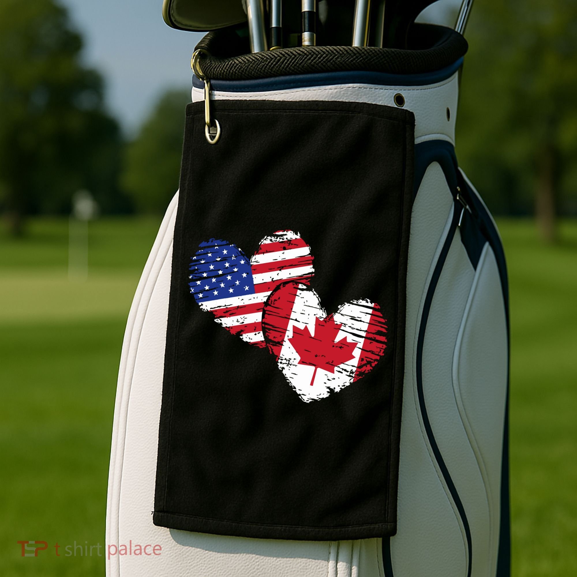 American Canadian Flag Heart Valentines Day Gift Canada Golf Towel
