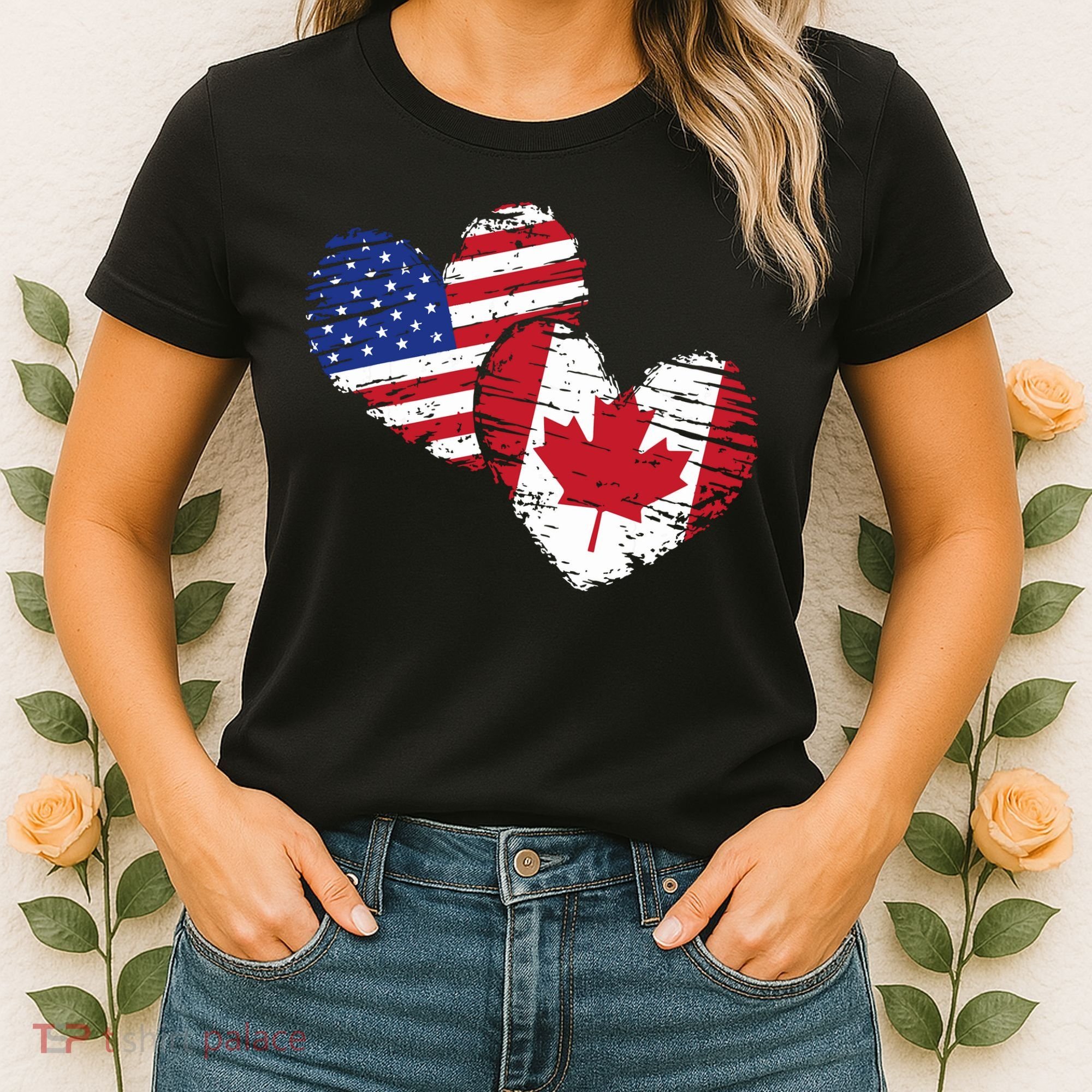 American Canadian Flag Heart Valentines Day Gift Canada Women's T-Shirt