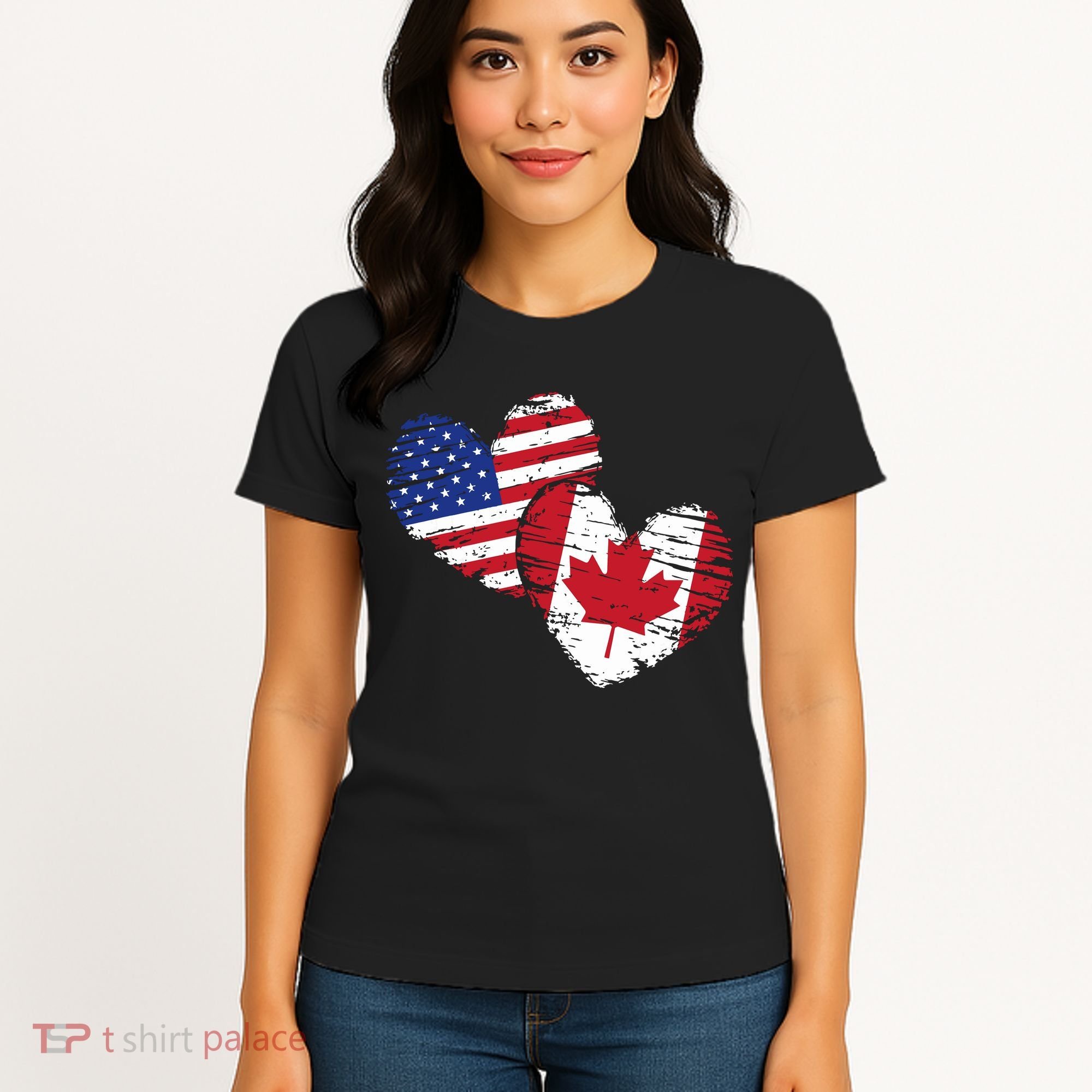 American Canadian Flag Heart Valentines Day Gift Canada Women's T-Shirt