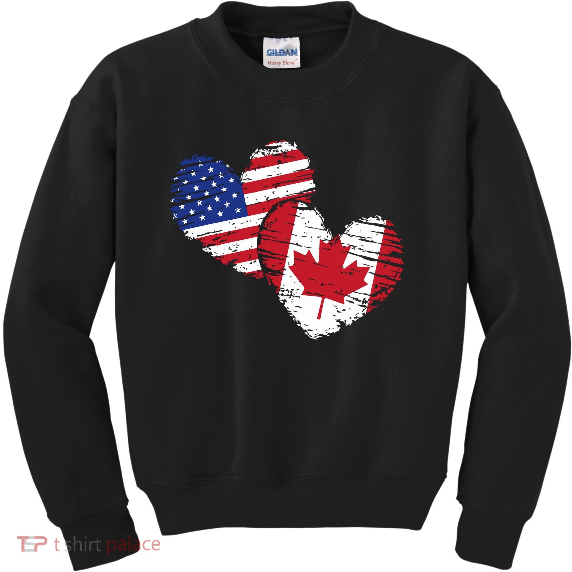 American Canadian Flag Heart Valentines Day Gift Canada Kids Sweatshirt
