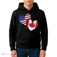 American Canadian Flag Heart Valentines Day Gift Canada Kids Hoodie thumb 4