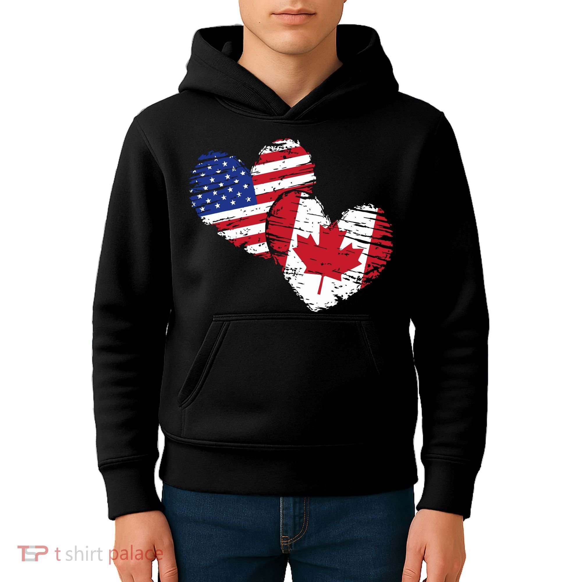 American Canadian Flag Heart Valentines Day Gift Canada Kids Hoodie