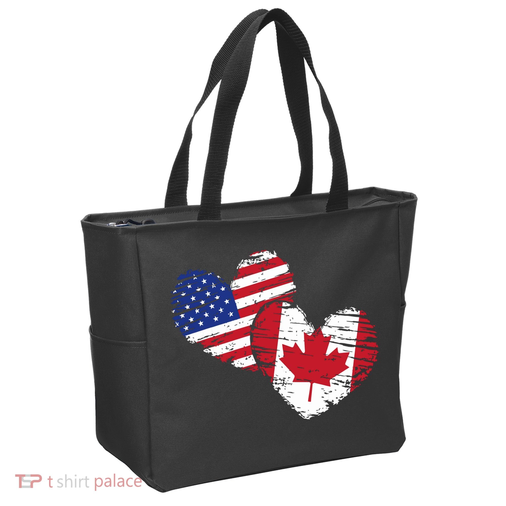 American Canadian Flag Heart Valentines Day Gift Canada Tote Bag