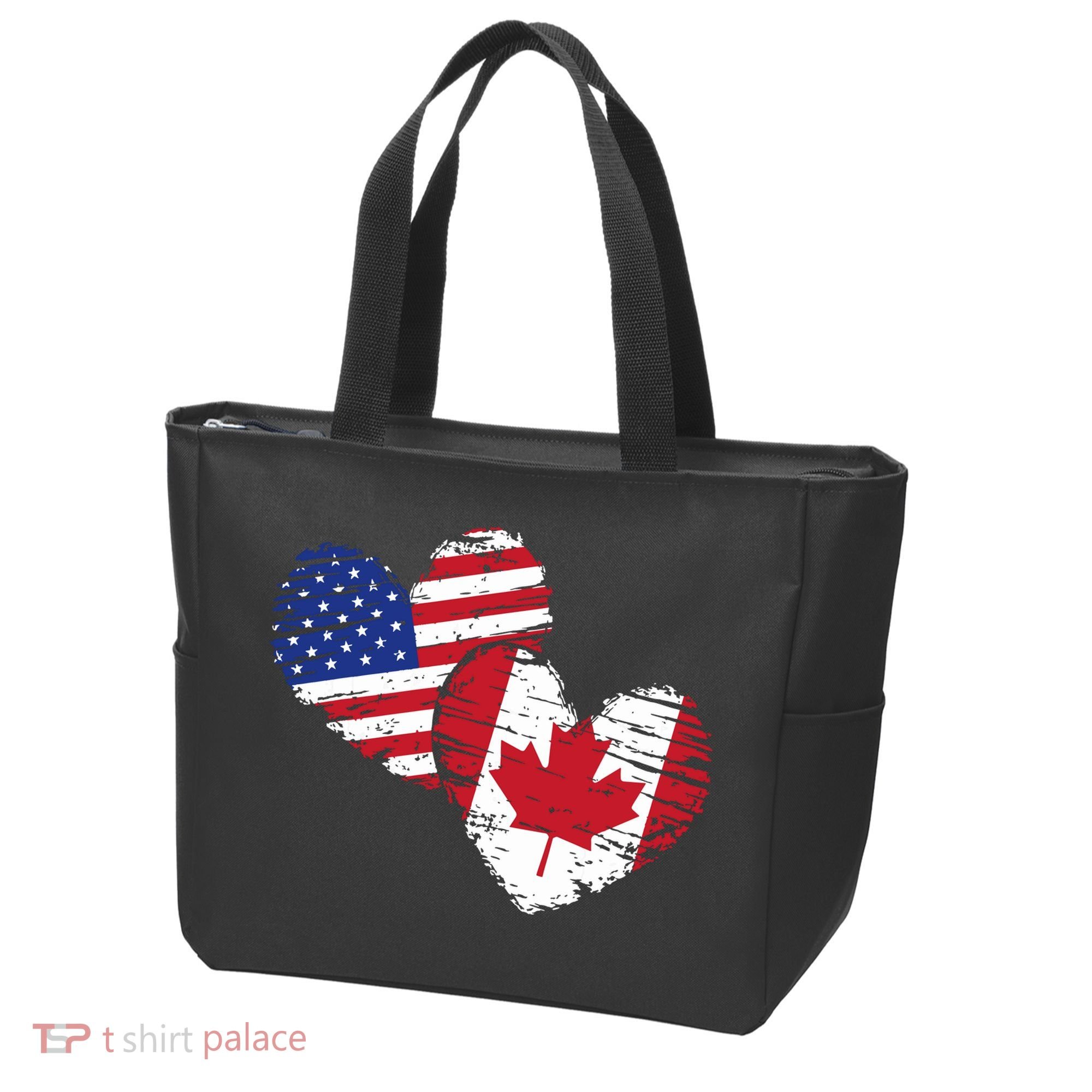 American Canadian Flag Heart Valentines Day Gift Canada Tote Bag