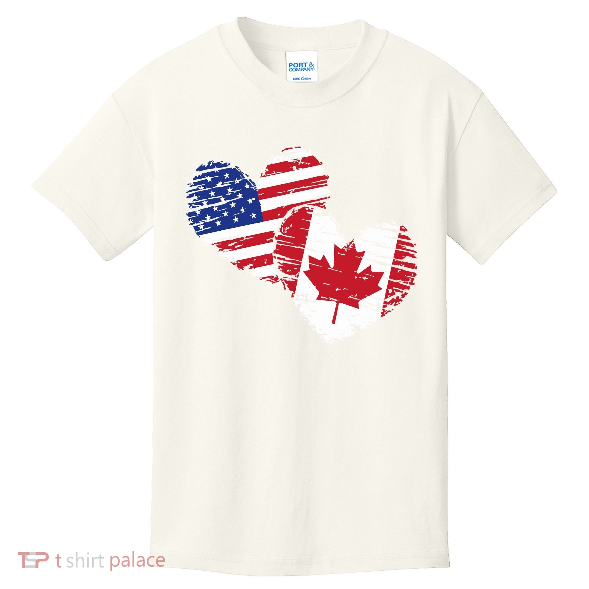 American Canadian Flag Heart Valentines Day Gift Canada Kids T-Shirt
