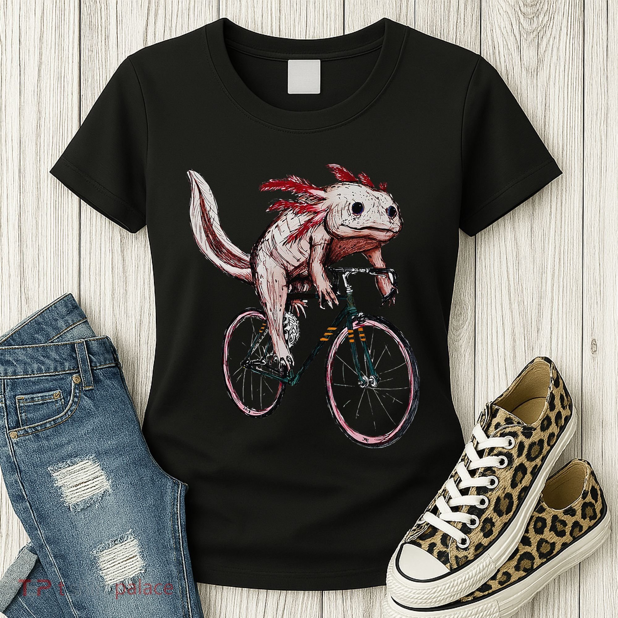 Axolotl Cycling Funny Axolotl Lover Axolotl Bicycle Axolotl Women's T-Shirt
