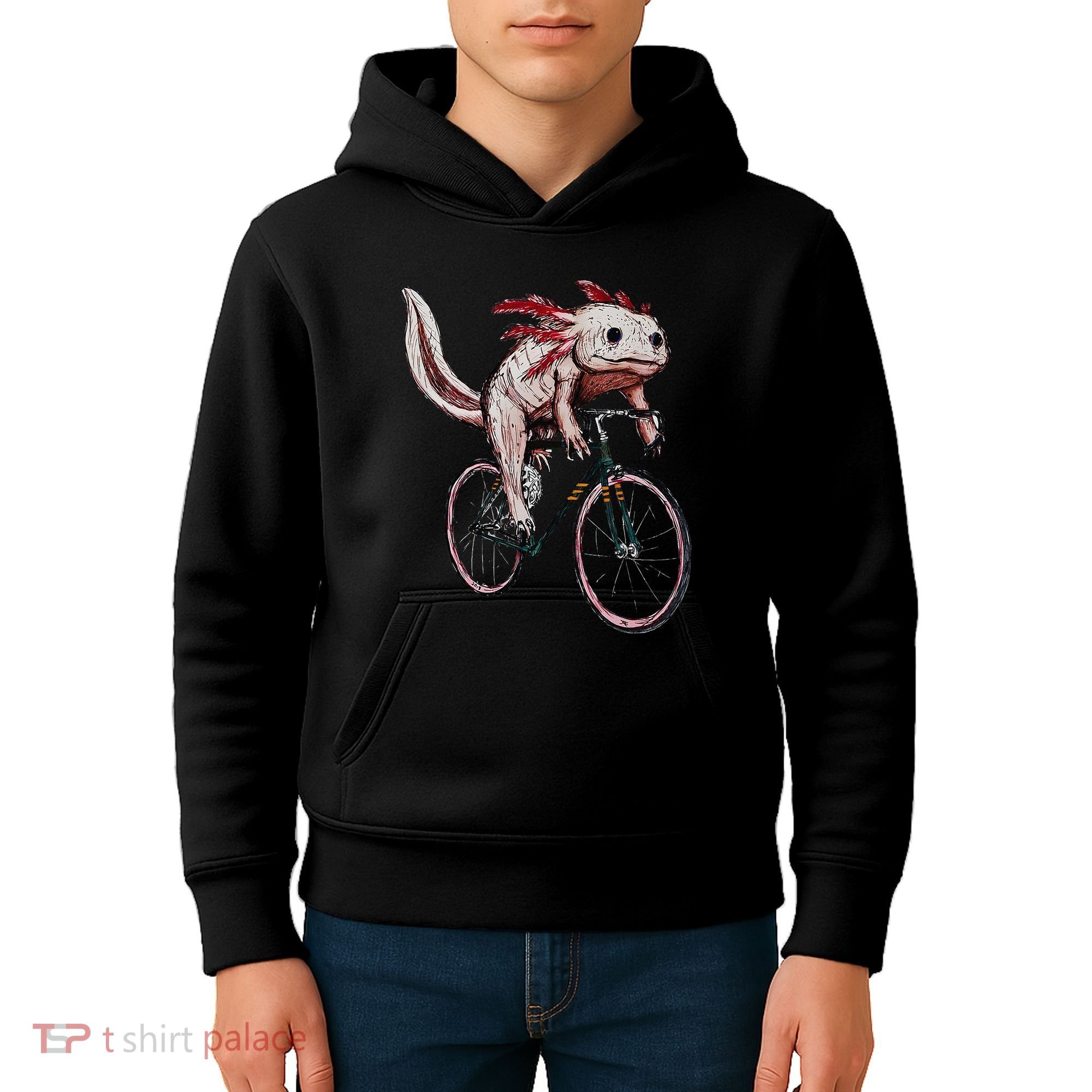 Axolotl Cycling Funny Axolotl Lover Axolotl Bicycle Axolotl Kids Hoodie