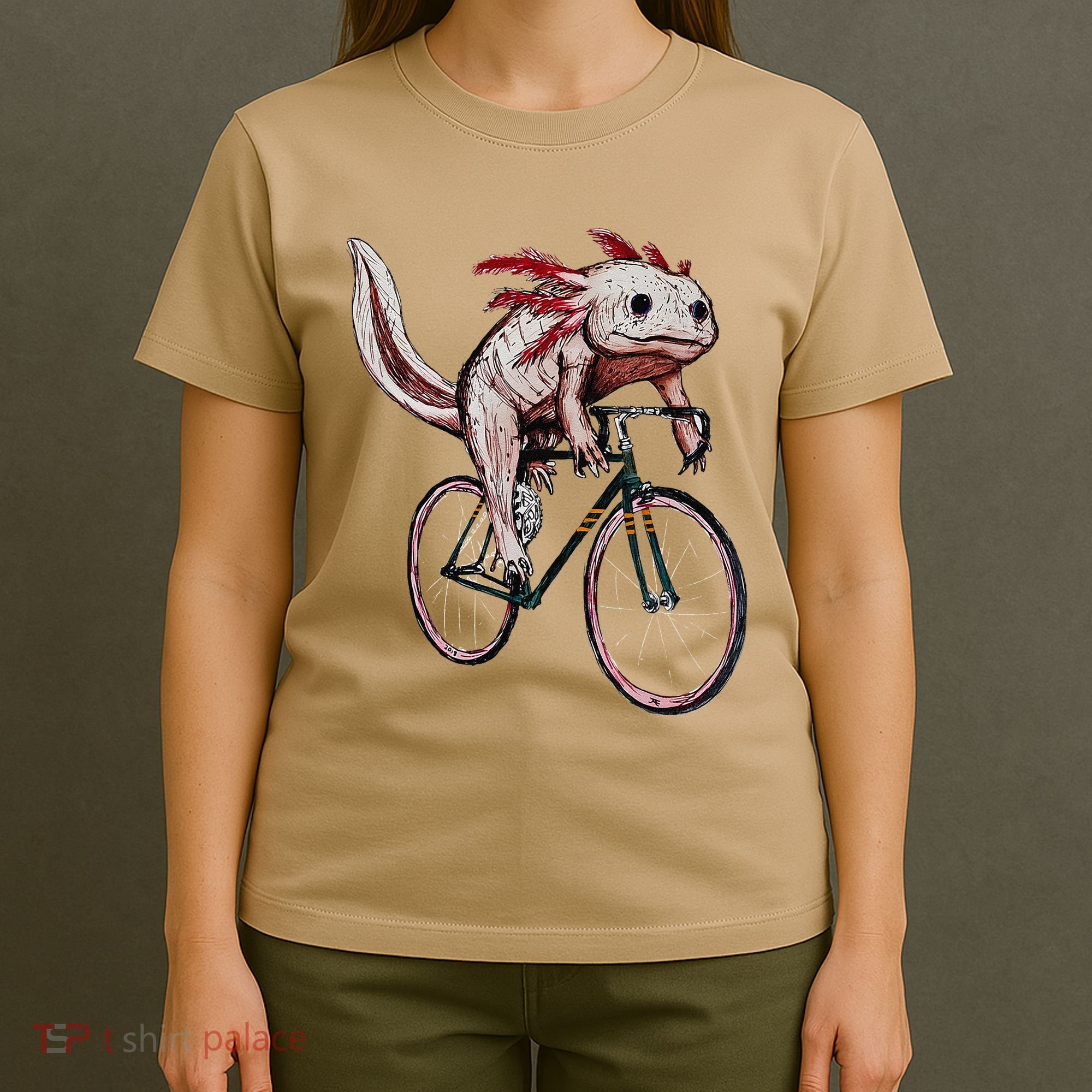 Axolotl Cycling Funny Axolotl Lover Axolotl Bicycle Axolotl T-Shirt