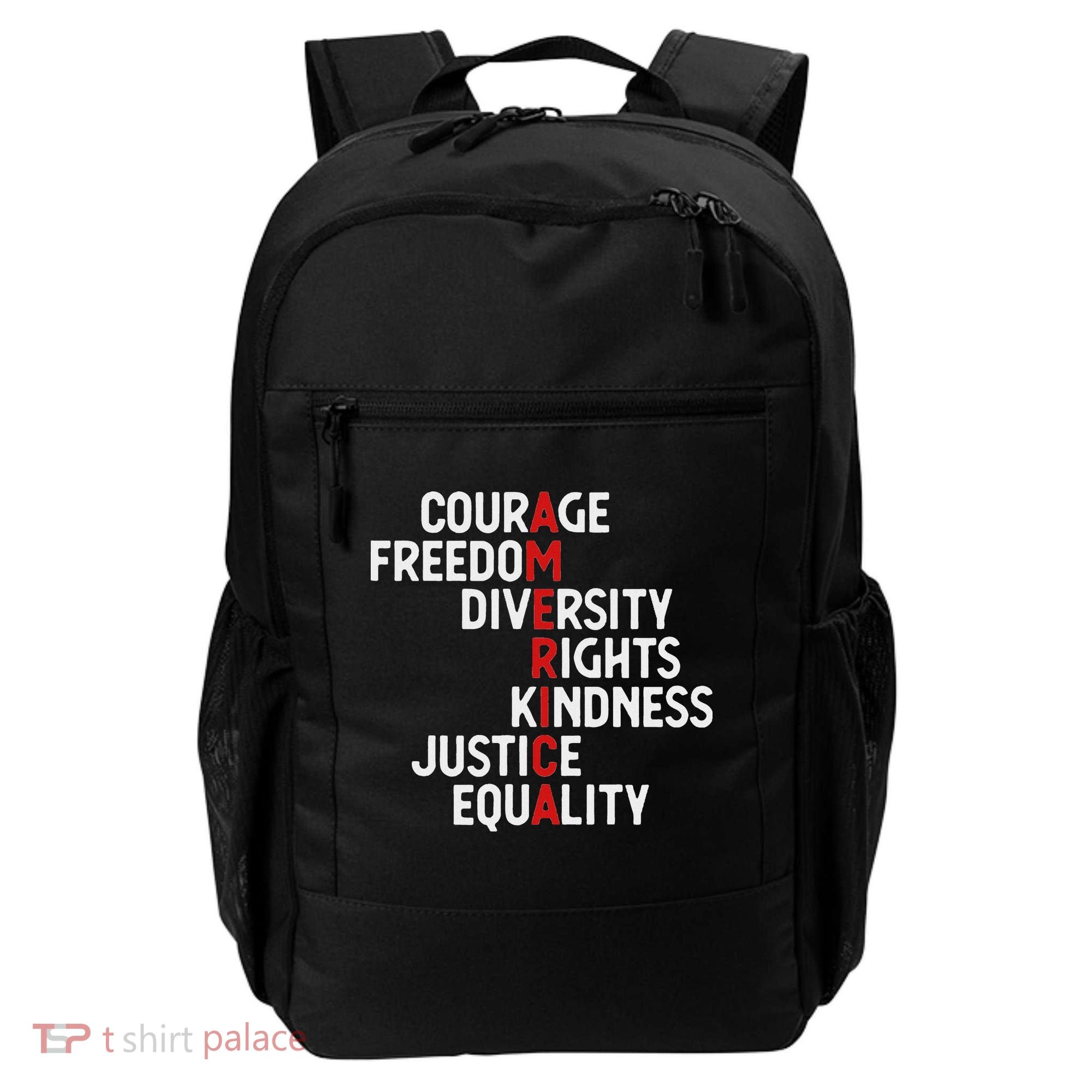 America Courage Freedom Diversity Rights Friendship Justice Backpack