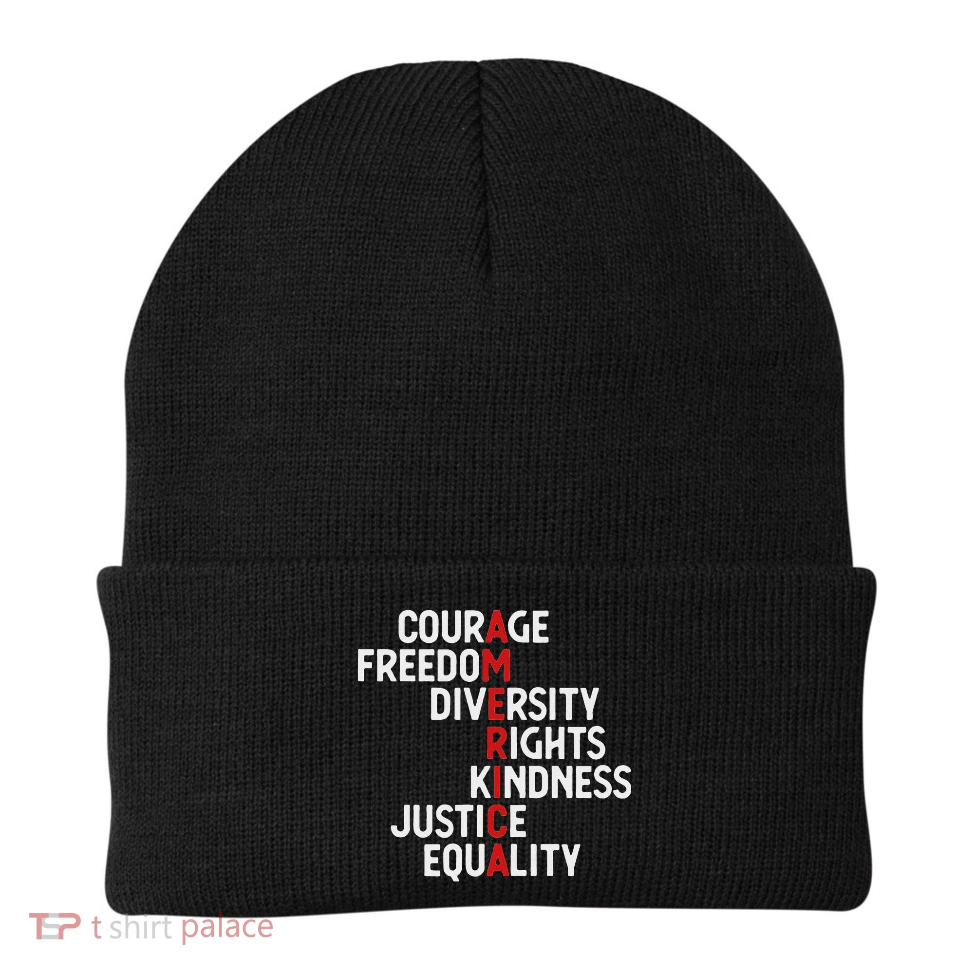 America Courage Freedom Diversity Rights Friendship Justice Beanie