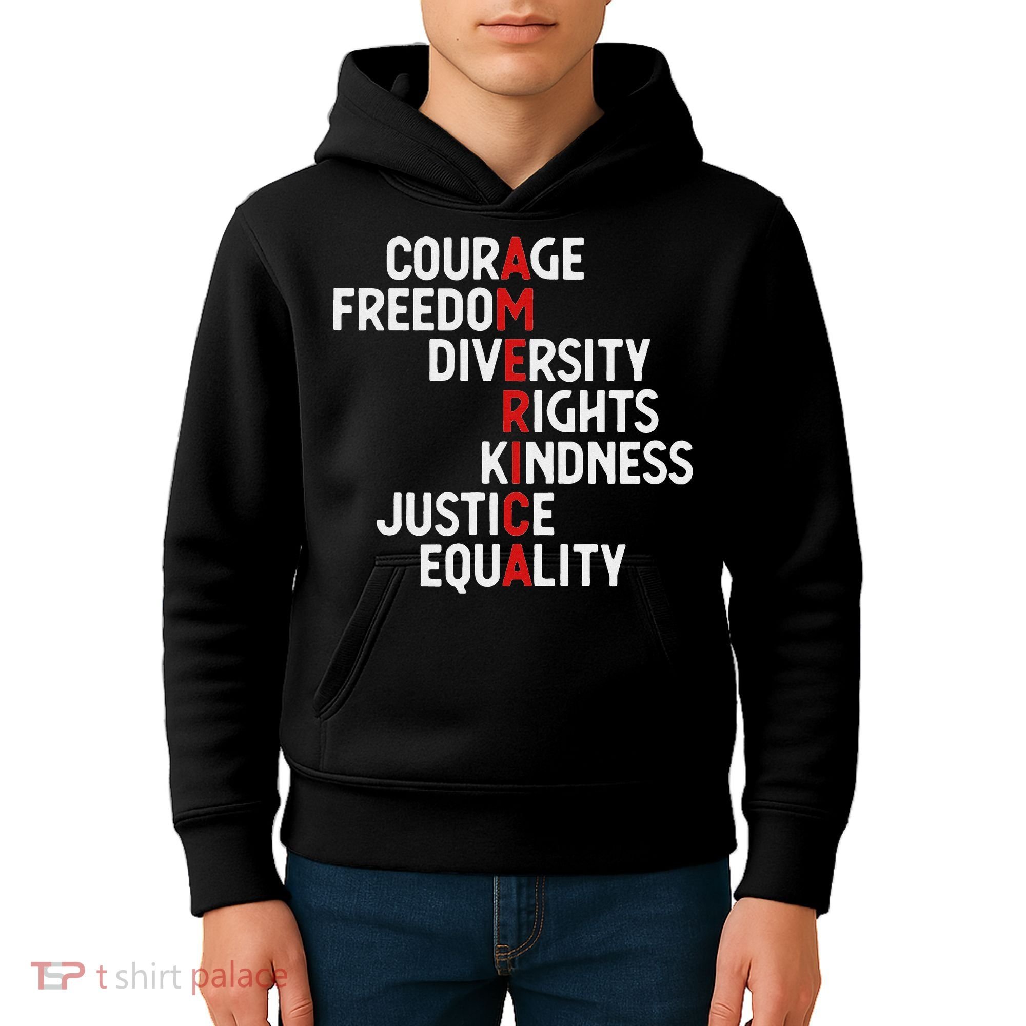 America Courage Freedom Diversity Rights Friendship Justice Kids Hoodie
