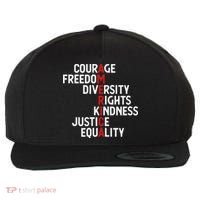 America Courage Freedom Diversity Rights Friendship Justice Wool Snapback Cap thumb 0