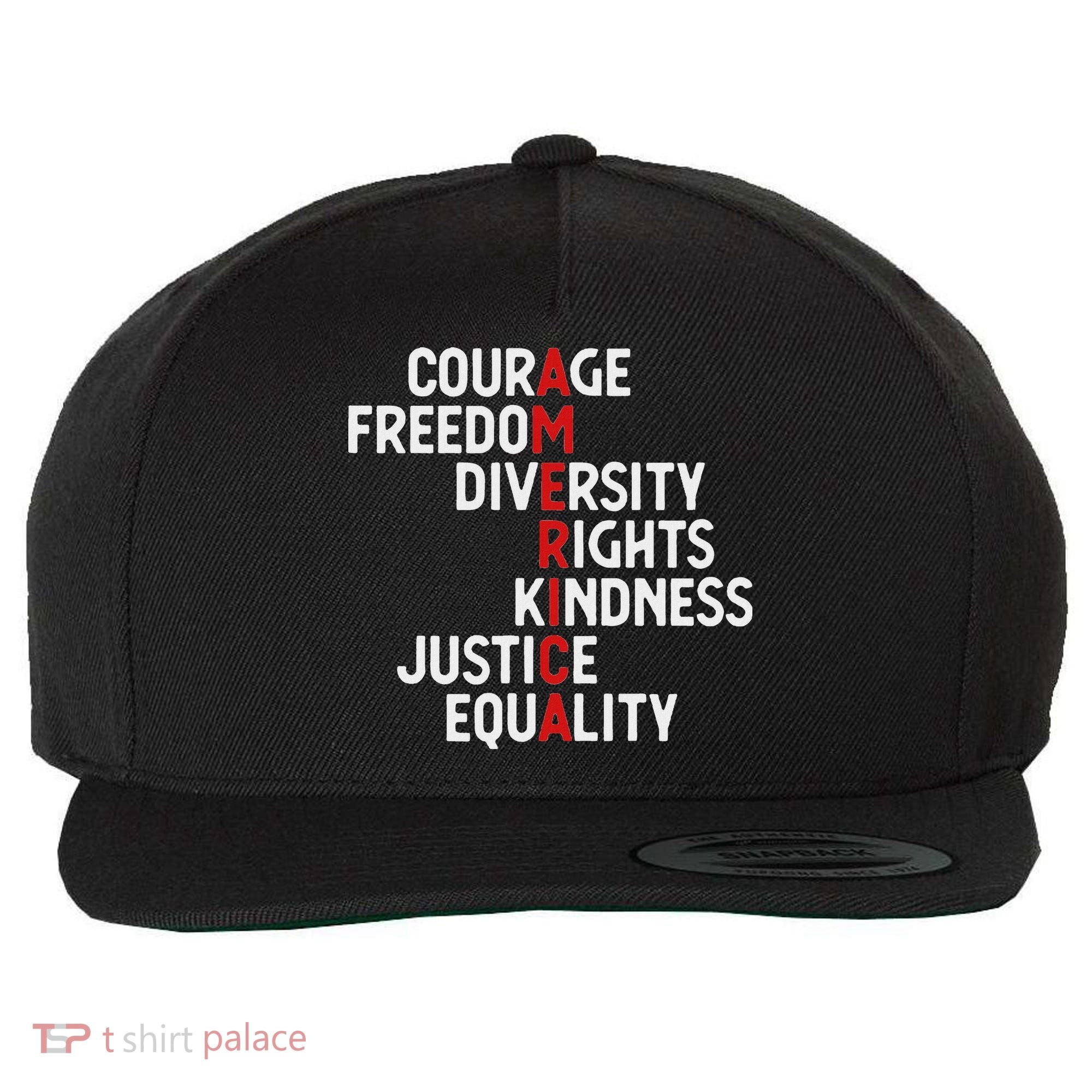 America Courage Freedom Diversity Rights Friendship Justice Wool Snapback Cap