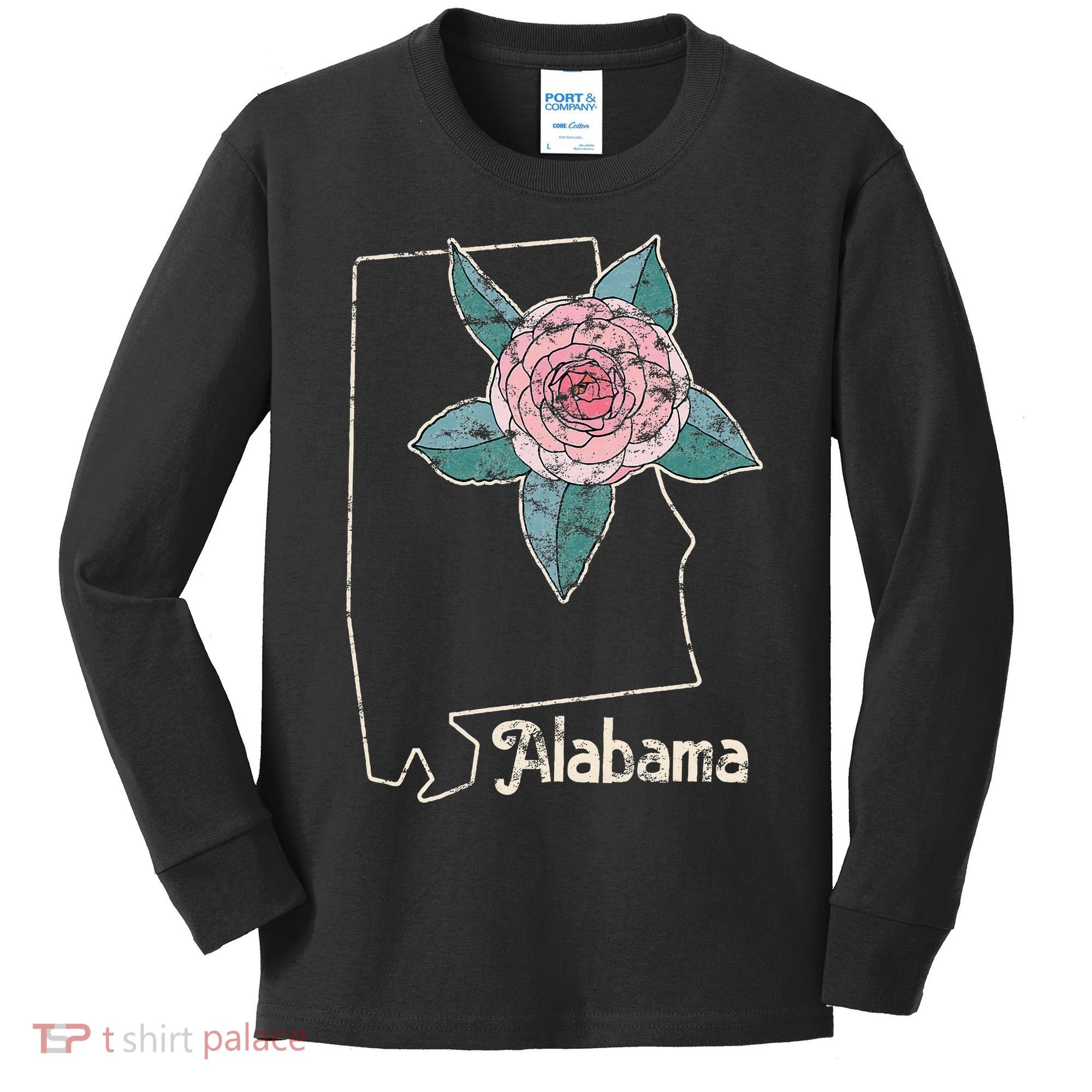 Alabama Camellia Flower Wildflower State Kids Long Sleeve Shirt