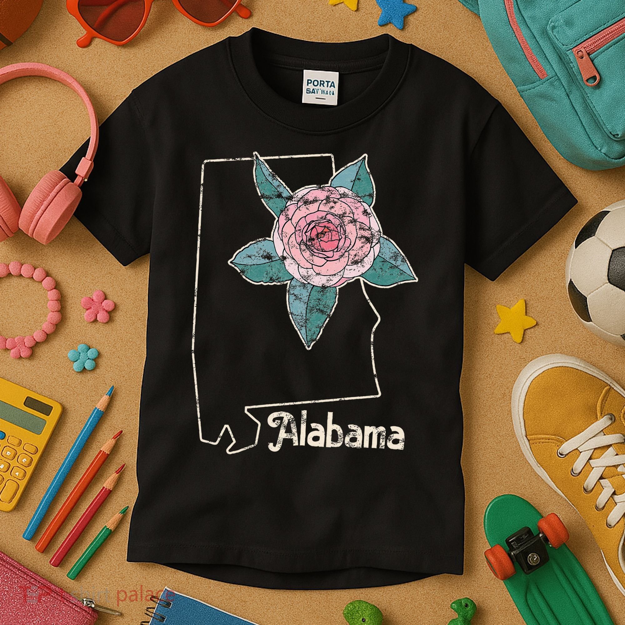Alabama Camellia Flower Wildflower State Kids T-Shirt
