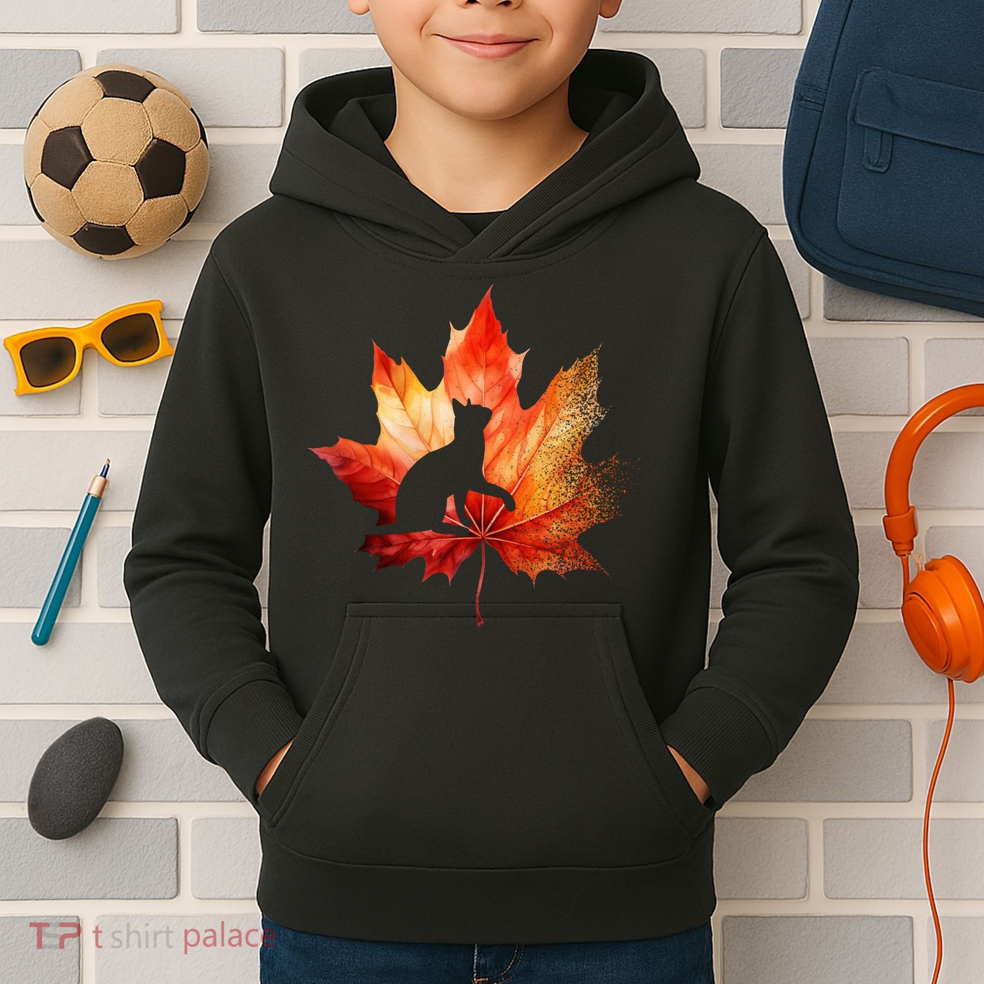 Autumn Cat Fall Lover Kids Hoodie