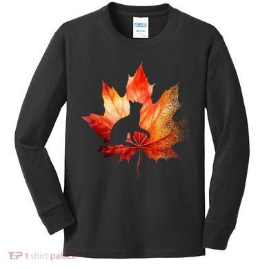 Autumn Cat Fall Lover Kids Long Sleeve Shirt