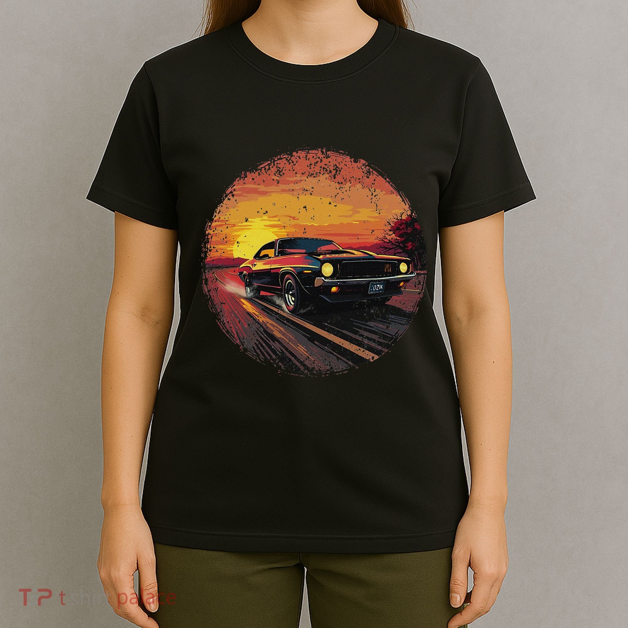 American Car Horsepower Classic Muscle Car Vintage Sunset Gift T-Shirt