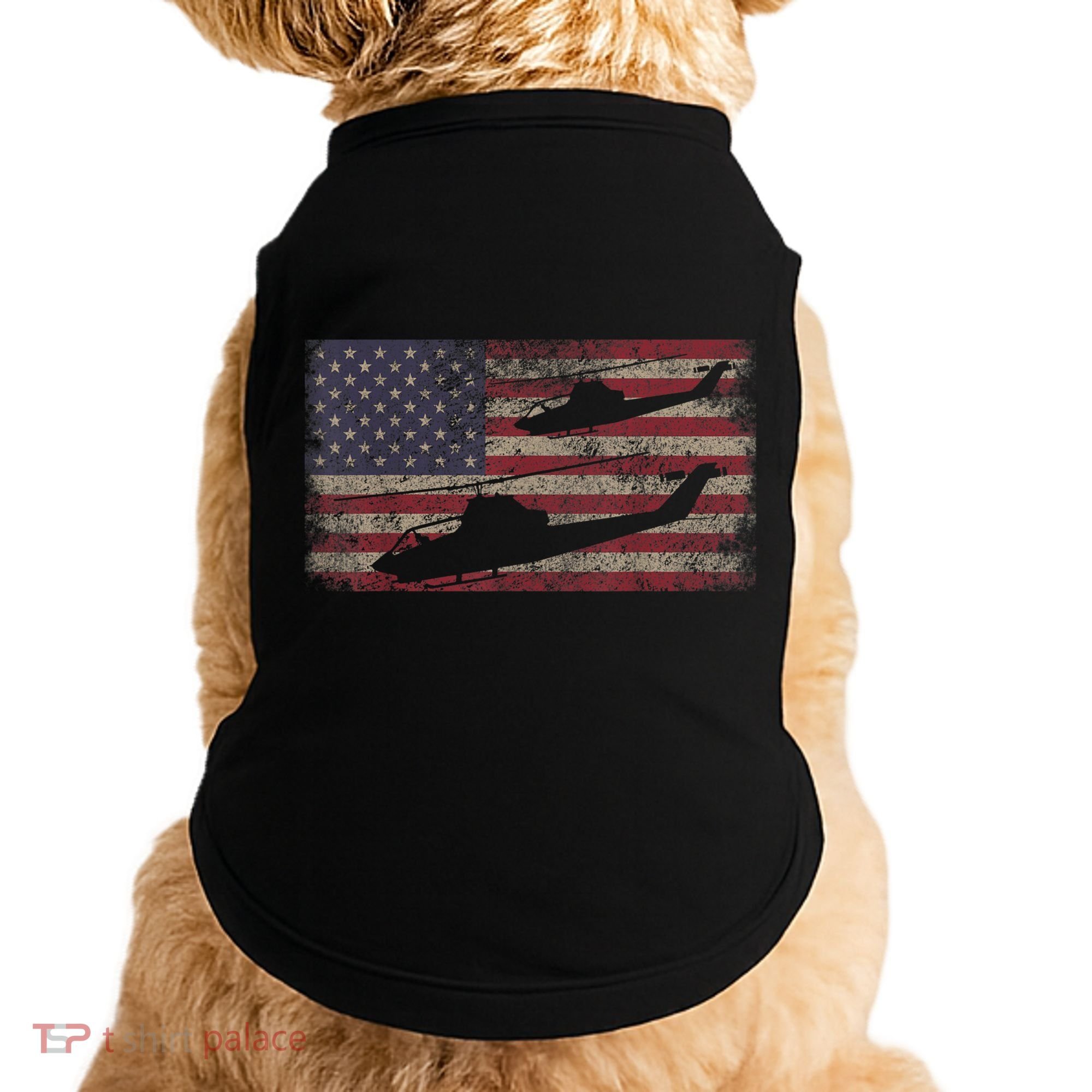 AH1 Cobra Helicopter Military USA American Flag Doggie Tank
