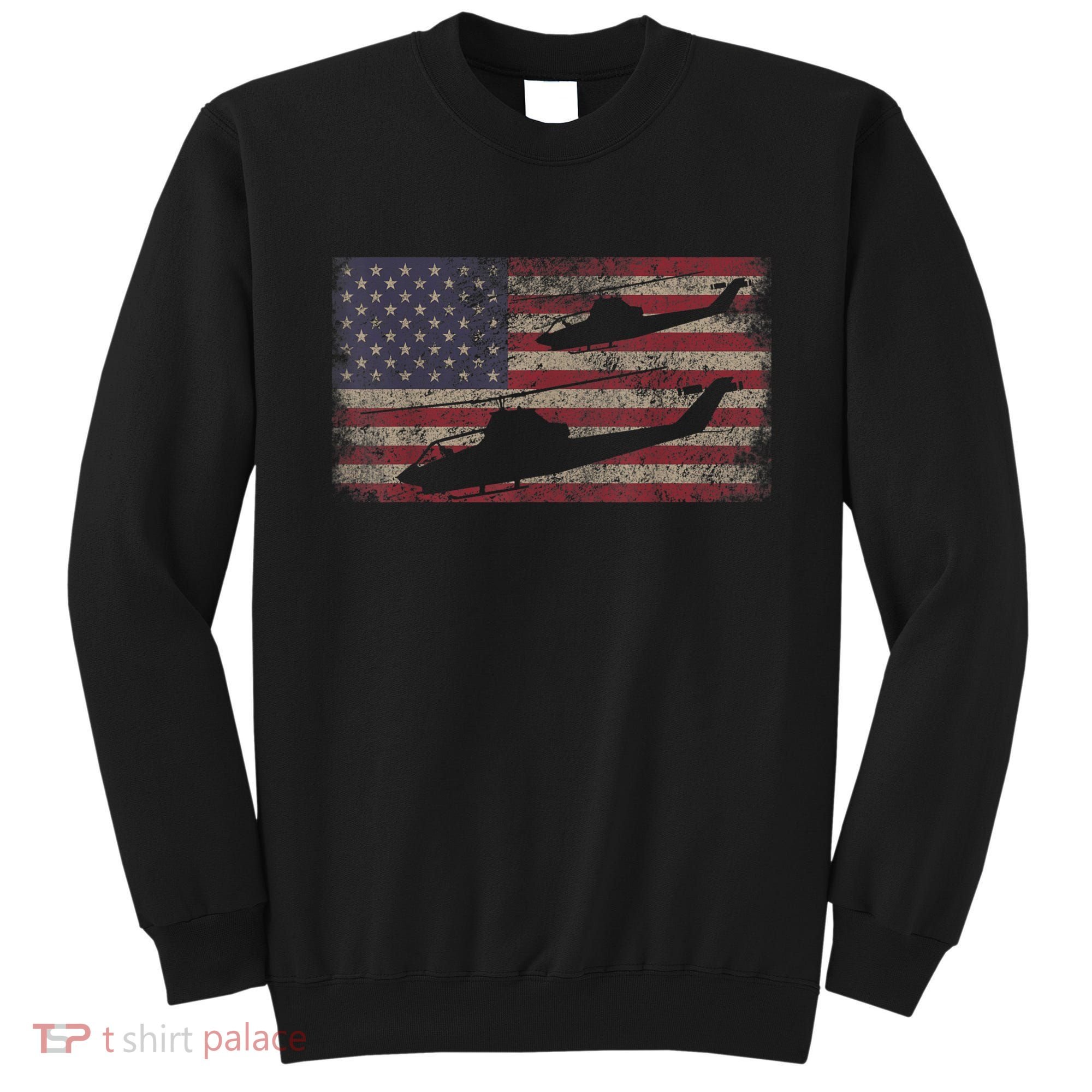 AH1 Cobra Helicopter Military USA American Flag Sweatshirt