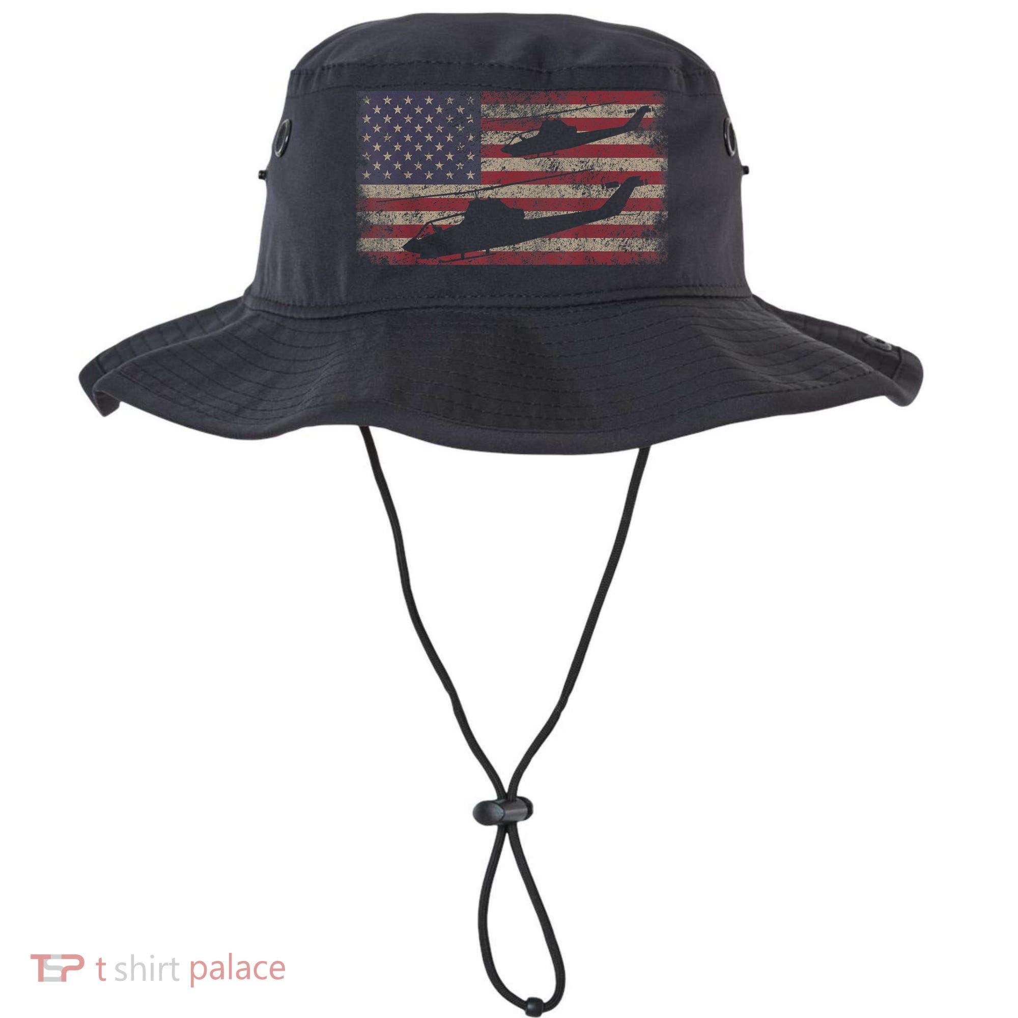 AH1 Cobra Helicopter Military USA American Flag Bucket Hat